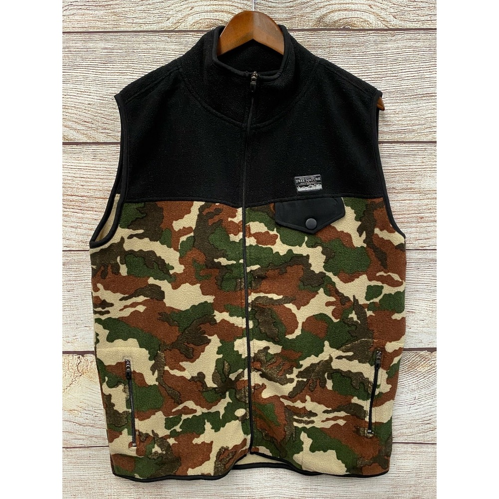 Free Nature Fleece Vest Mens Size Large Camo Full Zip Fleece Jacket New